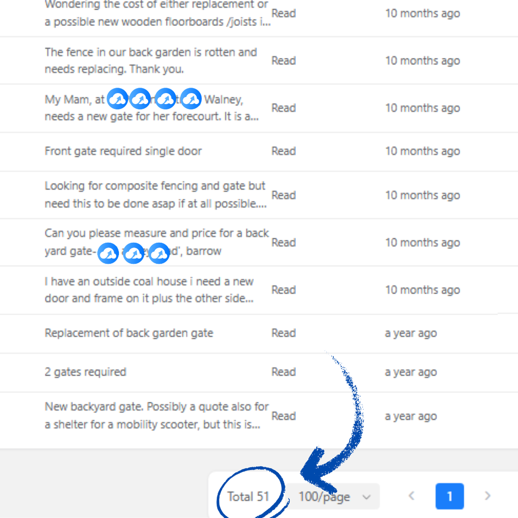Cumbria carpentry website lead form enquiries showing 51 submissions