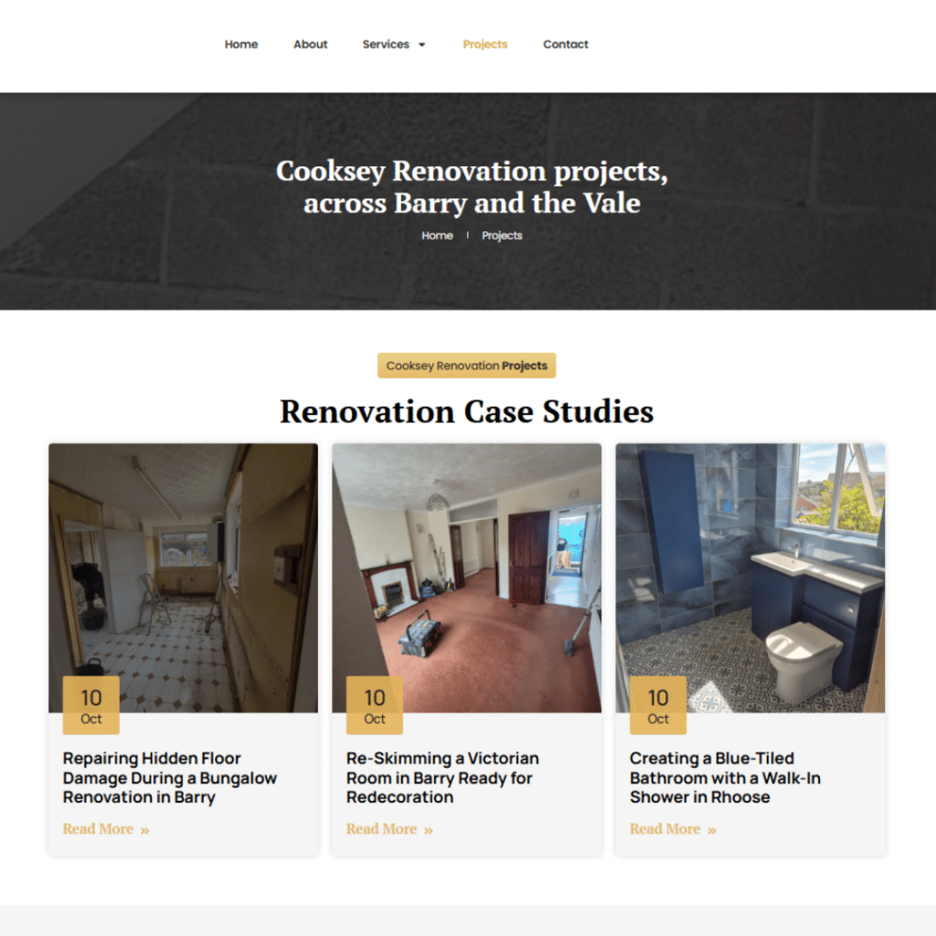 Cooksey Renovation project case studies showing bathroom renovations and property refurbishment work in Barry